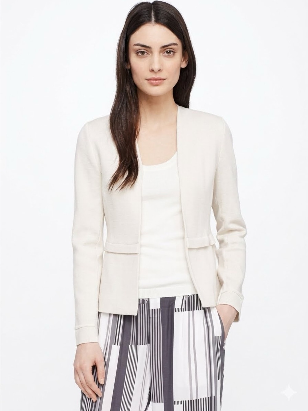 Club Monaco Tabitha Collarless Textured Blazer Cream Ivory Size 12 Fits like 6 8